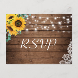 Invitation Carte Postale Fleurs de soleil rustiques éclat dentelle mariage