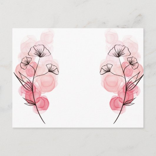Invitation Carte Postale Fleurs d'encre d'alcool rose (Devant)