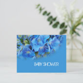 Invitation Carte Postale fleurs d'hortensia bleu shower de bébé (Debout devant)