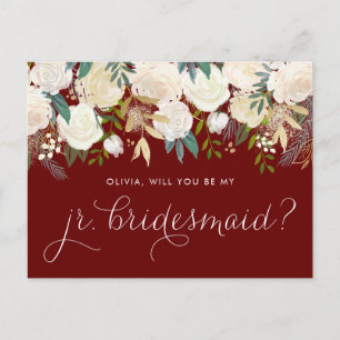 Invitation Carte Postale Fleurs d'ivoire doux Rouge Be Ma Jeune Femme D'Acc