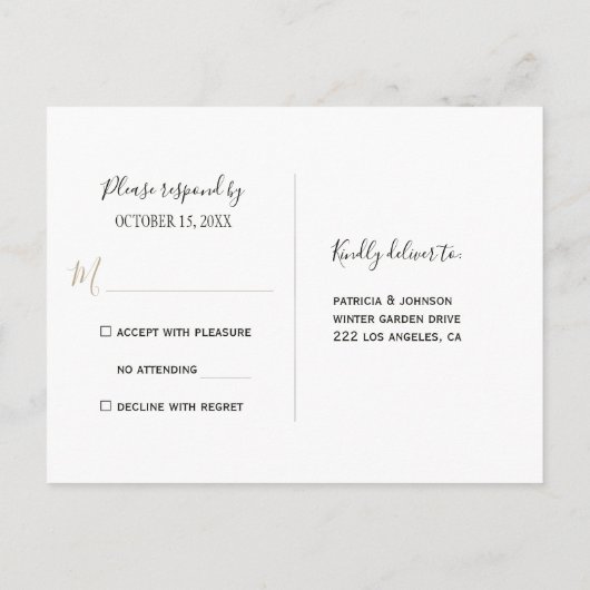 Invitation Carte Postale Fleurs d'ivoire hiver or cadre géométrique rsvp (Dos)