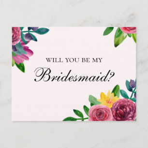 Invitation Carte Postale Fleurs florales Veux-tu être ma demoiselle d'honne