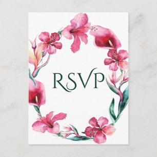 Invitation Carte Postale Fleurs hawaïennes tropicales Mariage élégant RSVP