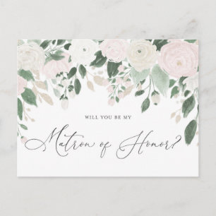 Invitation Carte Postale Fleurs Pastel Paillettes Proposition de Matrone d'