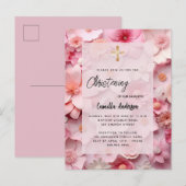 Invitation Carte Postale Fleurs rose pâle, chéri petite fille (Devant / Derrière)