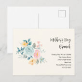 Invitation Carte Postale Fleurs roses et bleues élégantes - Brunch de la fê (Devant / Derrière)