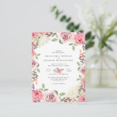 Invitation Carte Postale Fleurs roses et Mariage botanique de poussière dor (Debout devant)