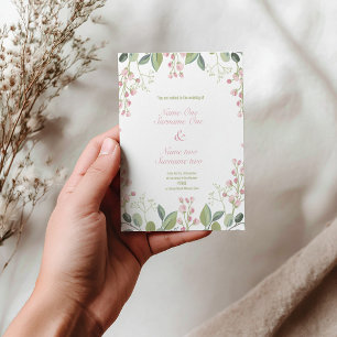 Invitation Carte Postale Fleurs roses et vertes