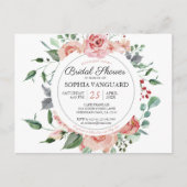 Invitation Carte Postale Fleurs roses fraîches Fête des mariées élégante (Devant)