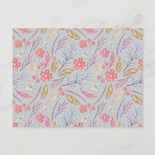 Invitation Carte Postale Fleurs rouges douces et Mariage de cadre de feuill (Dos)