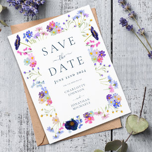 Invitation Carte Postale Fleurs Sauvages Colorées Élégant Mariage Enregistr