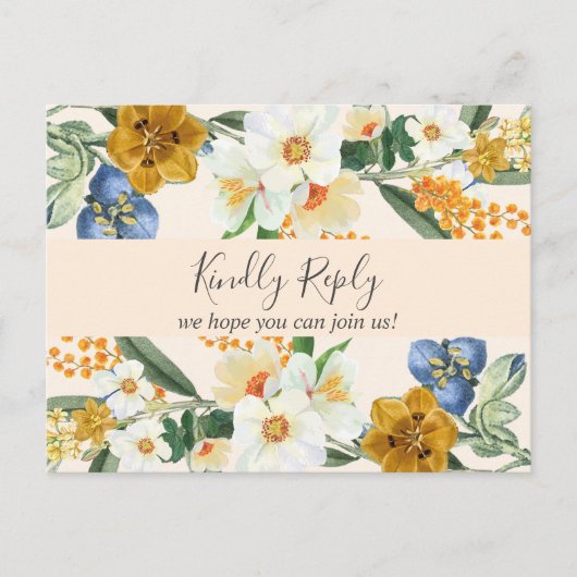 Invitation Carte Postale Fleurs sauvages de jardin de printemps bleu poussi (Devant)