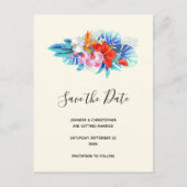 Invitation Carte Postale Fleurs tropicales - Rose & Aqua Enregistrer la dat (Devant)