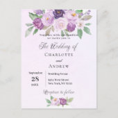 Invitation Carte Postale Fleurs violettes rose mariage de verdure (Devant)