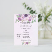 Invitation Carte Postale Fleurs violettes rose mariage de verdure (Debout devant)