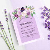 Invitation Carte Postale Fleurs violettes violet vert arche anniversaire