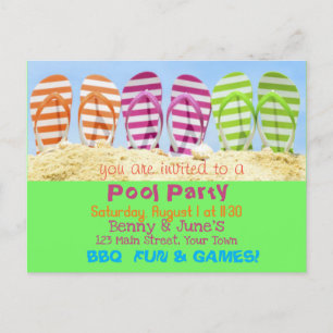Invitation Carte Postale Flip Flop Pool Party