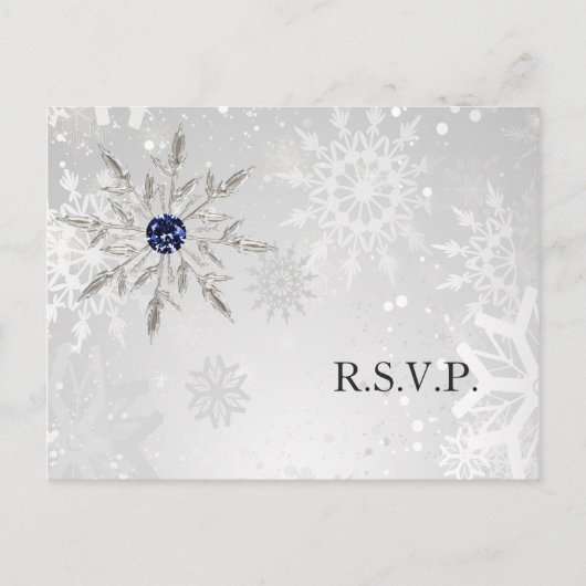 Invitation Carte Postale flocons de neige marine argent mariage hiver rsvp (Devant)
