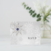 Invitation Carte Postale flocons de neige marine argent mariage hiver rsvp (Debout devant)