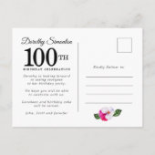 Invitation Carte Postale Floral blanc rose 100e anniversaire (Dos)