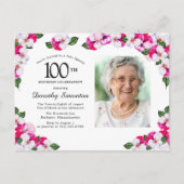 Invitation Carte Postale Floral blanc rose 100e anniversaire (Devant)