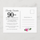 Invitation Carte Postale Floral blanc rose 90e anniversaire (Dos)