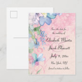 Invitation Carte Postale Floral bleu et rose Enregistrer la date (Devant / Derrière)