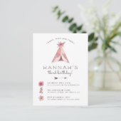 Invitation Carte Postale Floral Bohemian Teepee Young Wild & Three Birday (Debout devant)