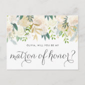 Invitation Carte Postale Floral d'ivoire doux vous serez mon maître d'honne (Devant)