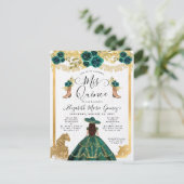 Invitation Carte Postale Floral Emerald Green Charra Princess Quinceanera (Debout devant)