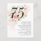 Invitation Carte Postale Floral Eucalyptus Foliage rose 75e fête d'annivers (Devant)