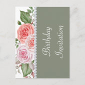 Invitation Carte Postale Floral féminin & Diamant 30e anniversaire (Devant)