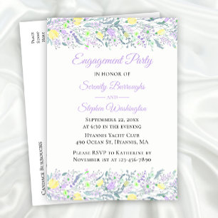 Invitation Carte Postale Floral Fleur sauvage Jaune violet Fleurs Fiançaill