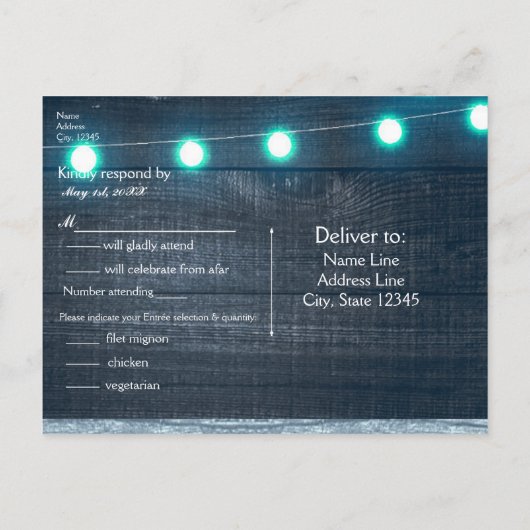 Invitation Carte Postale Floral Mason Jar & Blue String Lights Rustique RSV (Dos)