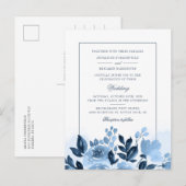 Invitation Carte Postale Floral moderne bleu aquarelle Mariage (Devant / Derrière)