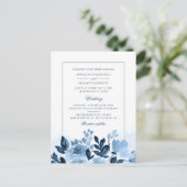 Invitation Carte Postale Floral moderne bleu aquarelle Mariage (Debout devant)