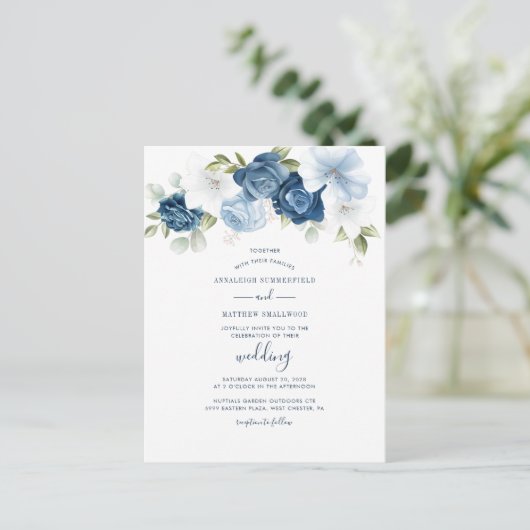 Invitation Carte Postale Floral moderne Dusty Mariage botanique bleu (Debout devant)