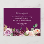 Invitation Carte Postale Floral pourpre moderne Soyez ma proposition de ser (Dos)