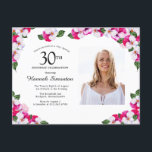 Invitation Carte Postale Floral rose blanc 30e anniversaire<br><div class="desc">De beaux panneaux roses et blancs sont nichés dans des feuilles vert foncé. fête du 30e anniversaire et nom de la personne est écrit dans un grand texte. Il y a plus de place sur le dos de la carte postale pour créer un message spécial à vos invités. Tout le...</div>