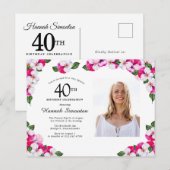 Invitation Carte Postale Floral rose blanc 40e anniversaire (Devant / Derrière)