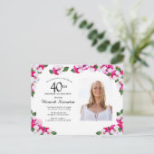 Invitation Carte Postale Floral rose blanc 40e anniversaire (Debout devant)