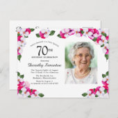 Invitation Carte Postale Floral rose blanc 70e anniversaire (Devant / Derrière)