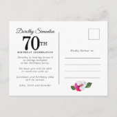 Invitation Carte Postale Floral rose blanc 70e anniversaire (Dos)
