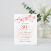 Invitation Carte Postale Floral rose pâle 80e anniversaire (Debout devant)