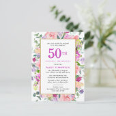 Invitation Carte Postale Floral rose pourpre 50e anniversaire (Debout devant)
