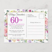 Invitation Carte Postale Floral rose pourpre 60e anniversaire (Dos)