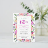 Invitation Carte Postale Floral rose pourpre 60e anniversaire (Debout devant)