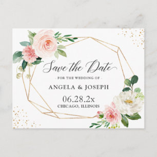 Invitation Carte Postale Floral rose rose clair géométrique moderne Enregis