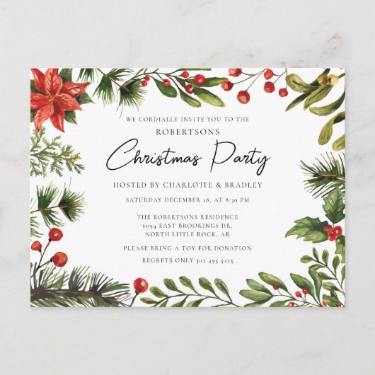 Invitation Carte Postale Floral Verdure Script Noël Fête de Noël (Devant)