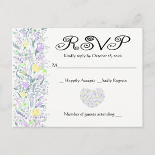 Invitation Carte Postale Floral Violet & Jaune RSVP Fleurs de mariage